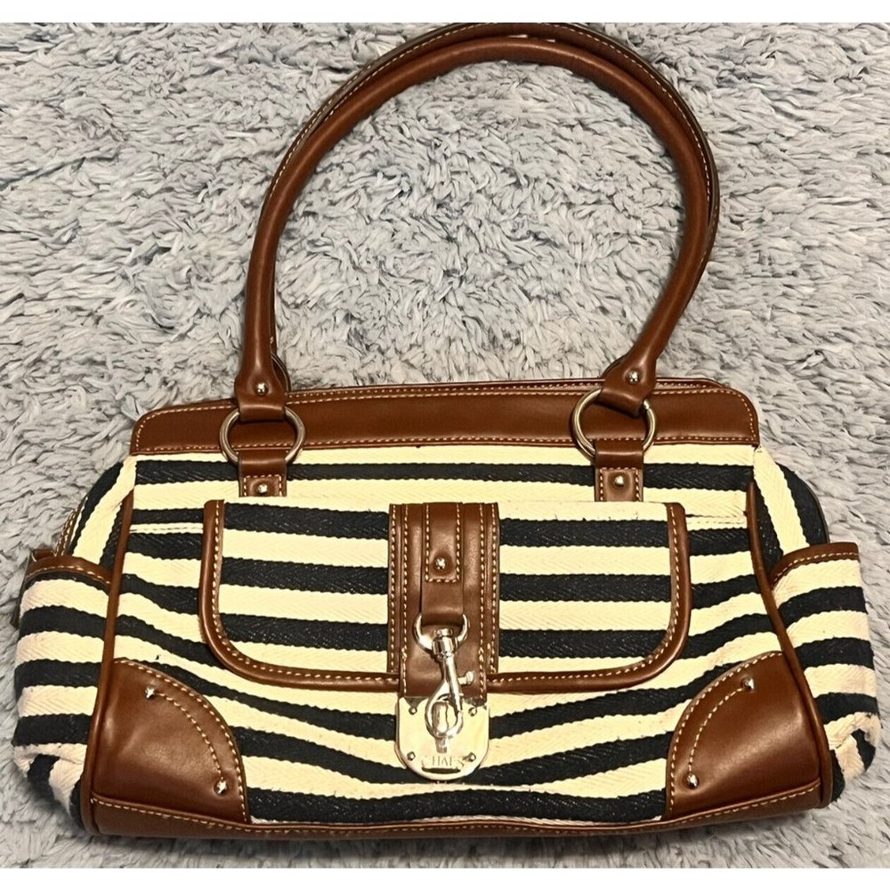 Chaps Blue Cream Brown Nautical Cruise Striped Shoulder Bag Purse Handbag